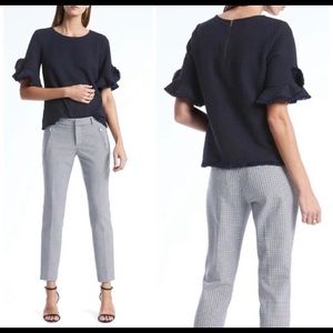 Banana Republic Navy Blue Boucle Ruffle Top Small